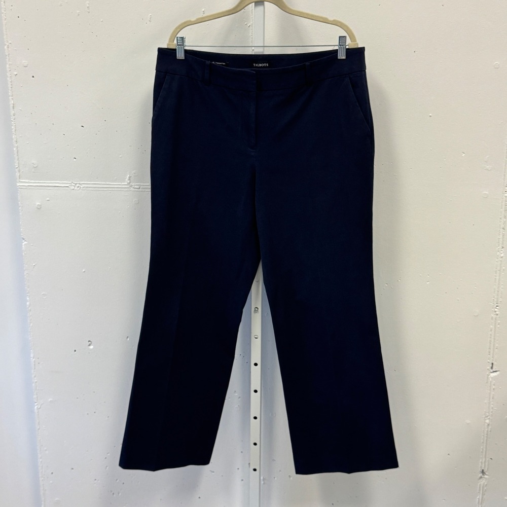 Talbots Newport Pant Navy Blue Straight Leg Trousers Size 16 Cotton Blend Casual